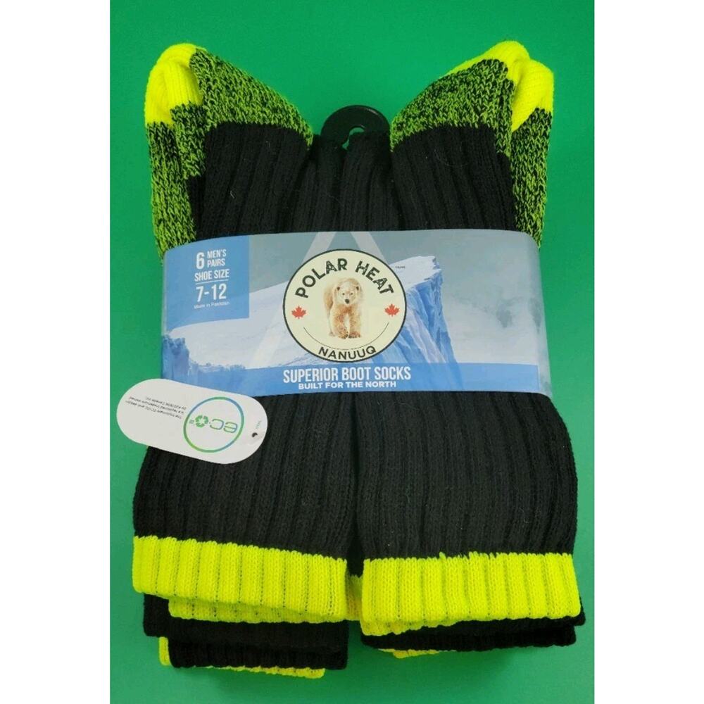 Polar Heat Nanuuq Men's Winter Boot Socks 6 Pairs - Shoe Size 7-12